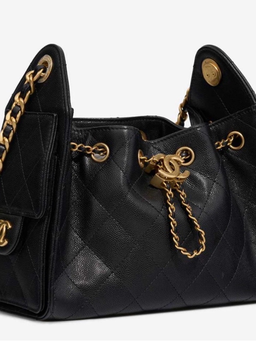 NEW w/Receipt CHANEL 25 Hobo Bag Mini Black Caviar GHW